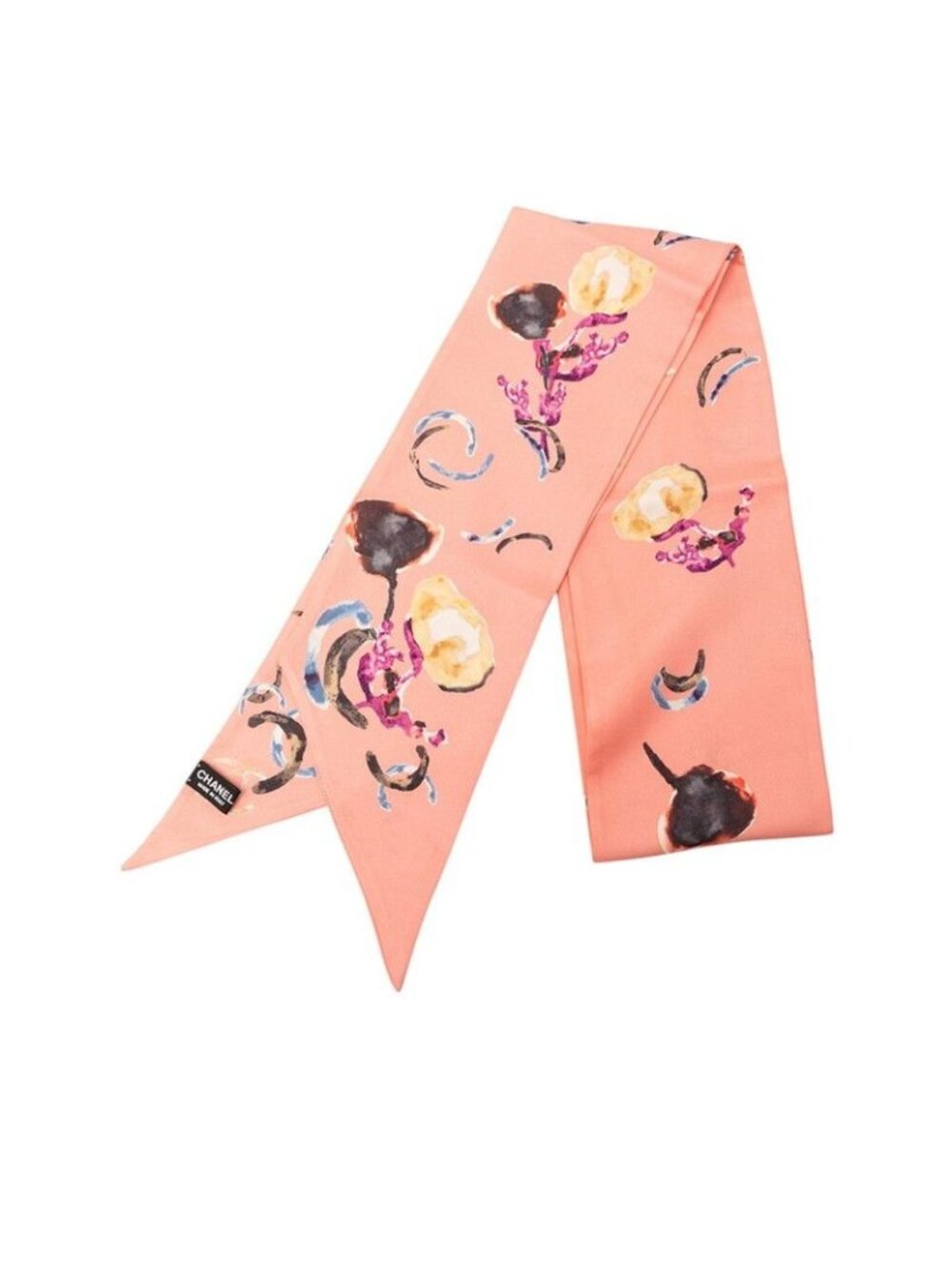 Chanel CC Logo Flower Scarf Pink Silk